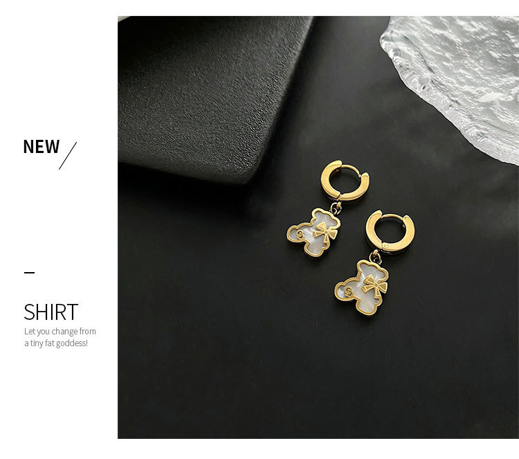 Fashion Bear Titanium Steel Plating Drop Earrings 1 Pair