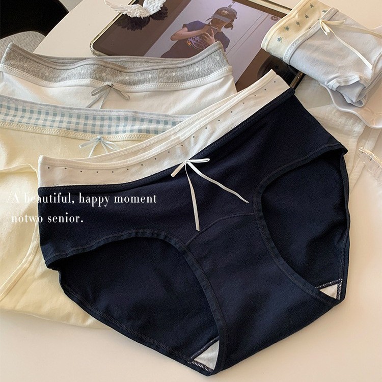 10A Extended Pure Cotton Crotch Antibacterial Women's Pure Cotton Underwear, Color-Blocking Mid-Waist Hip-Hugging Non-Binding Briefs