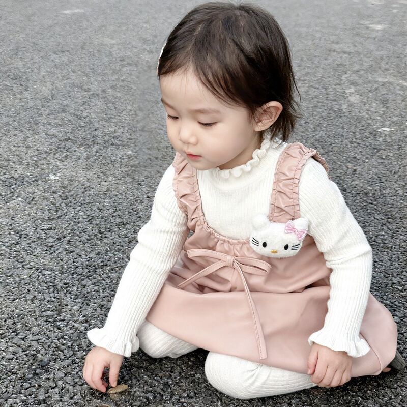 Girls' Spring and Autumn Outfit Set, New Stylish Children's Knit Sweater with Leather Flower Bud Skirt, Fashionable Two-Piece Set Girls' Spring and Autumn Outfit Set, New Stylish Children's Knit Sweater with Leather Flower Bud Skirt, Fashionable Two-Piece Set