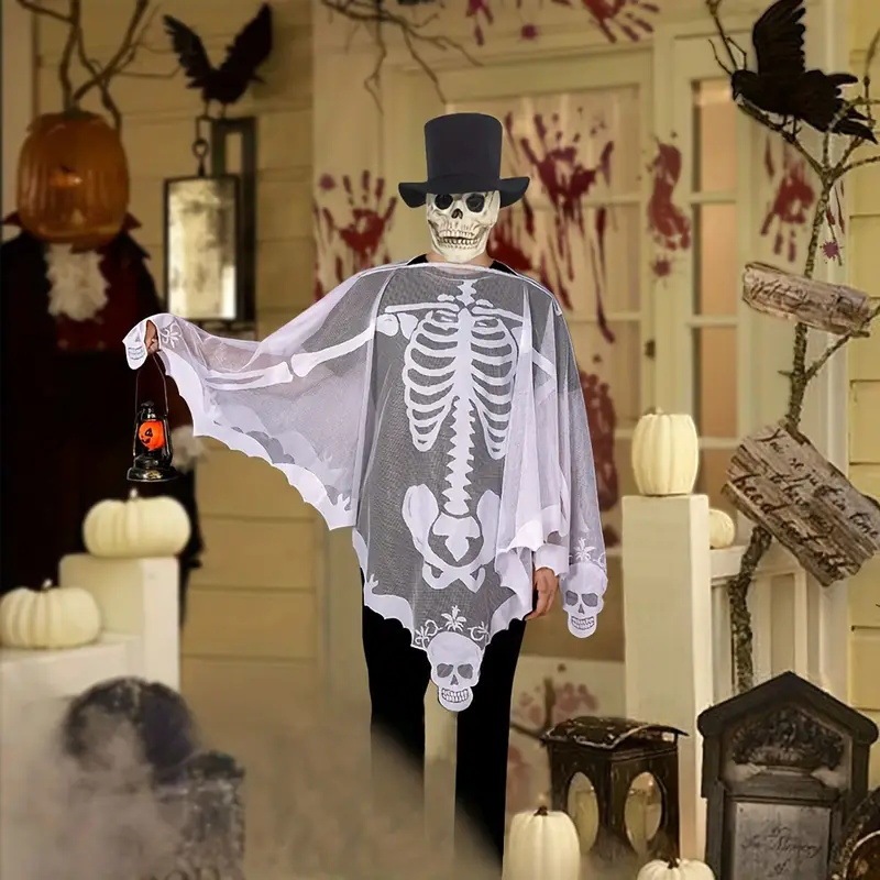 クロスボーダーハロウィンスカルスケルトンレースショールクリエイティブマント|undefined