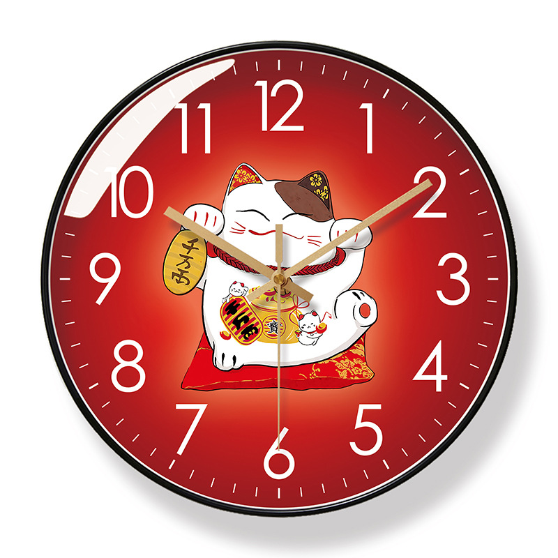 易普拉6058萌寵可愛招財貓掛鍾卡通鐘錶靜音準時靜音掃秒石英鐘