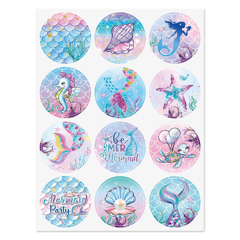Nuevo tema de la sirena fiesta de cumpleaños decoración pegatinas regalo de cumpleaños decoración pegatinas adhesivas sellado pegatinas