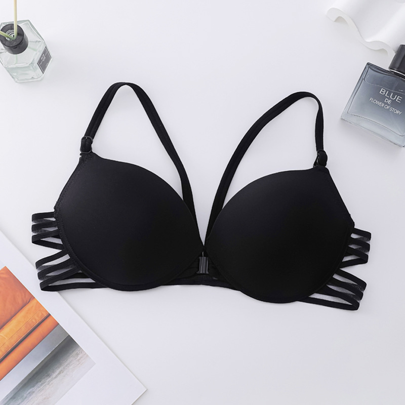 Inventario sin anillo de acero sujetador de botón delantero menos femenino sentido cruzado belleza de espalda ropa interior lisa sin marcas de soporte superior sujetador de verano