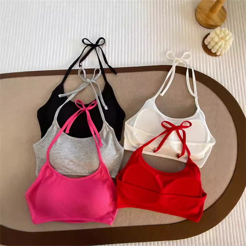 Pure Sexy Gather Strap Halter Camisole Women's Summer Short Base Shirt with Chest Pad Navel Top