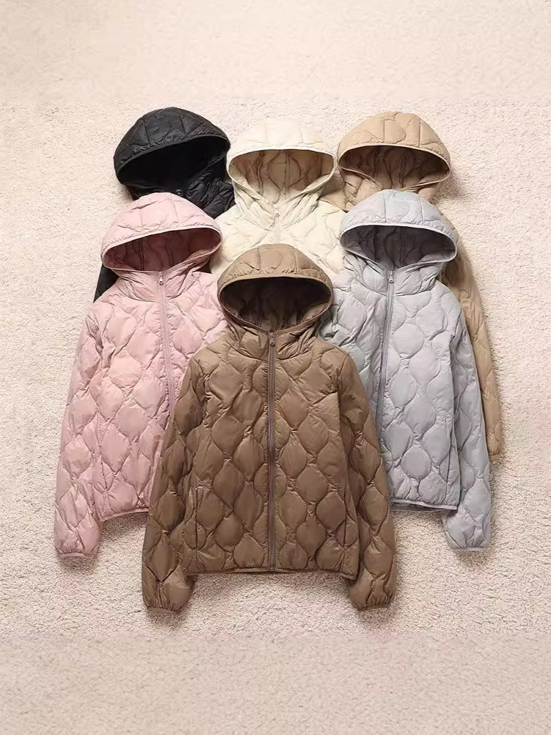 2025 otoño y invierno chaqueta corta encapuchada ligera de plumón mujer casual versátil vestido pequeño chaqueta delgada de moda