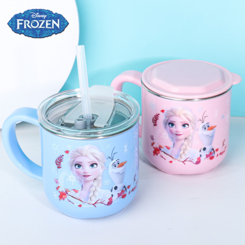 Disney children's water cup household stainless steel mouth cup kindergarten baby drinking milk cup with lid anti-fall portable