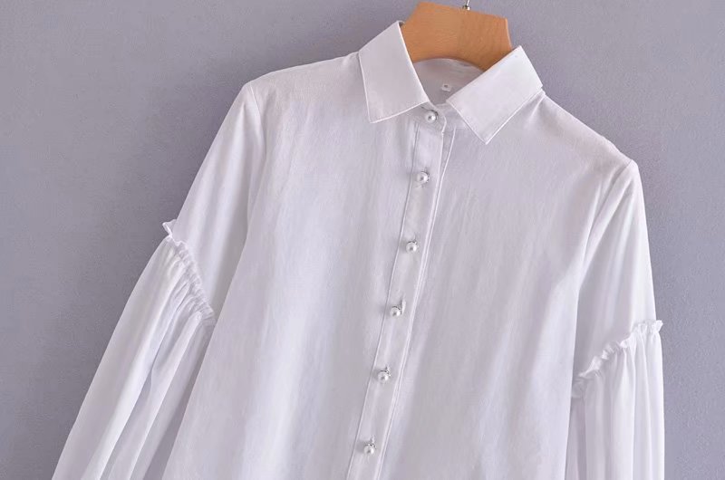 button decoration puff sleeve ruffle stitching shirt  NSAM39618