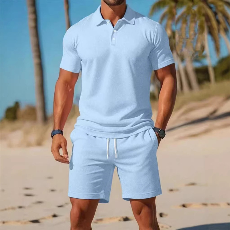 Men's Summer Versatile Sports Suit, Fashionable Polo Shirt with Shorts, Slim Fit, Suitable for Both Casual and Work Wear