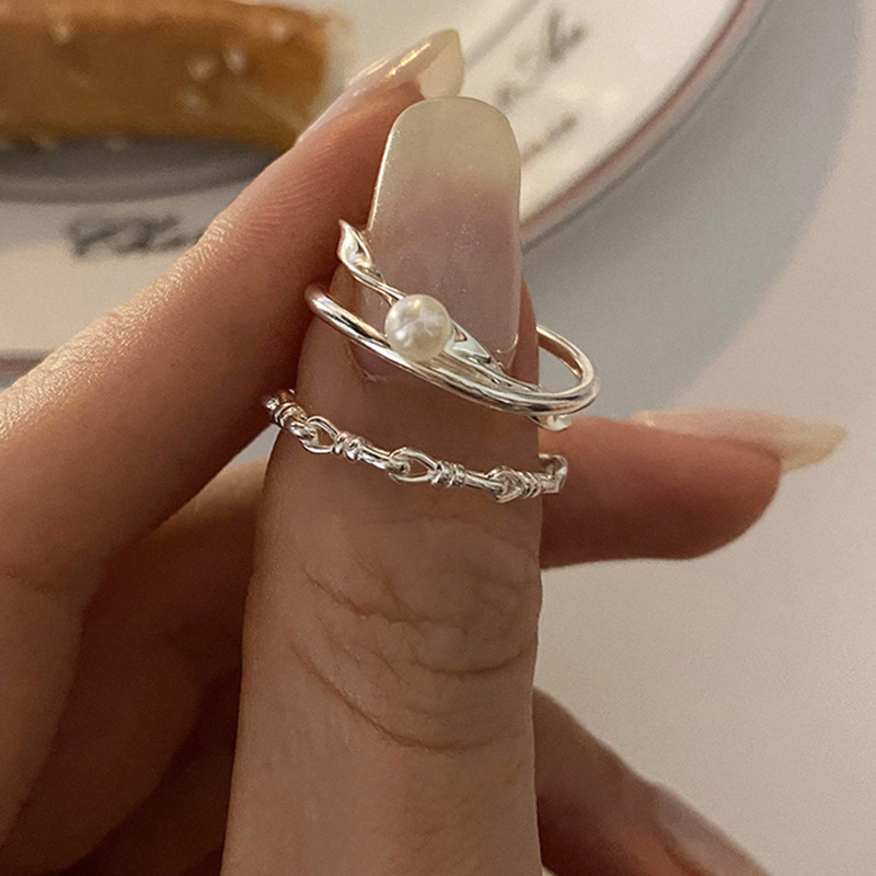 Elegant French Vintage Pearl Cross Ring Adjustable Silver Tone_voghion.com