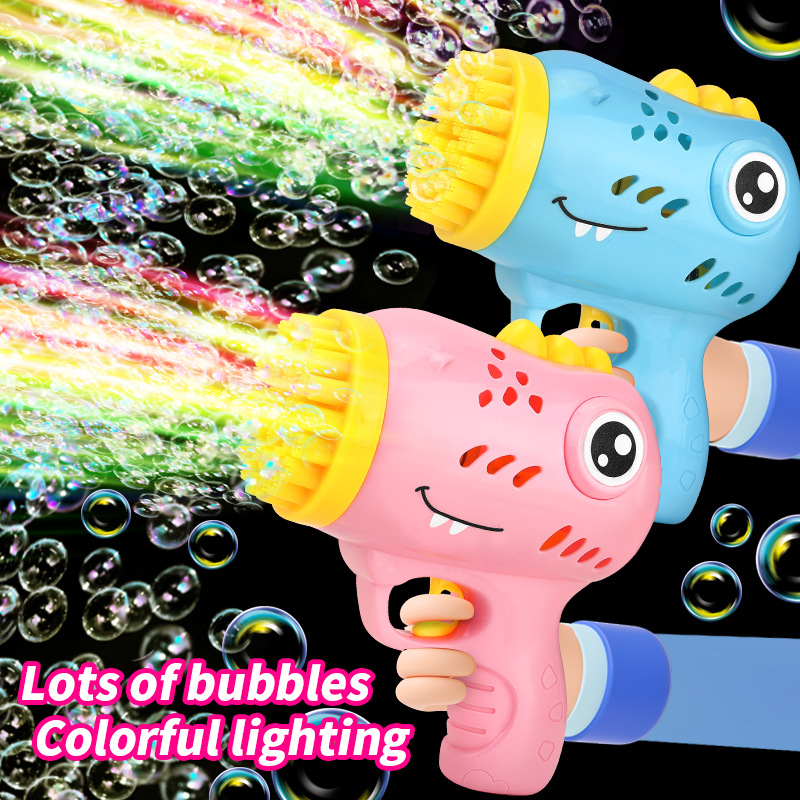 Explosiones transfronterizas 36 agujeros máquina de burbujas de dinosaurio pistola de burbujas eléctricas de mano Gatlin soplar burbujas juguetes para niños al por mayor