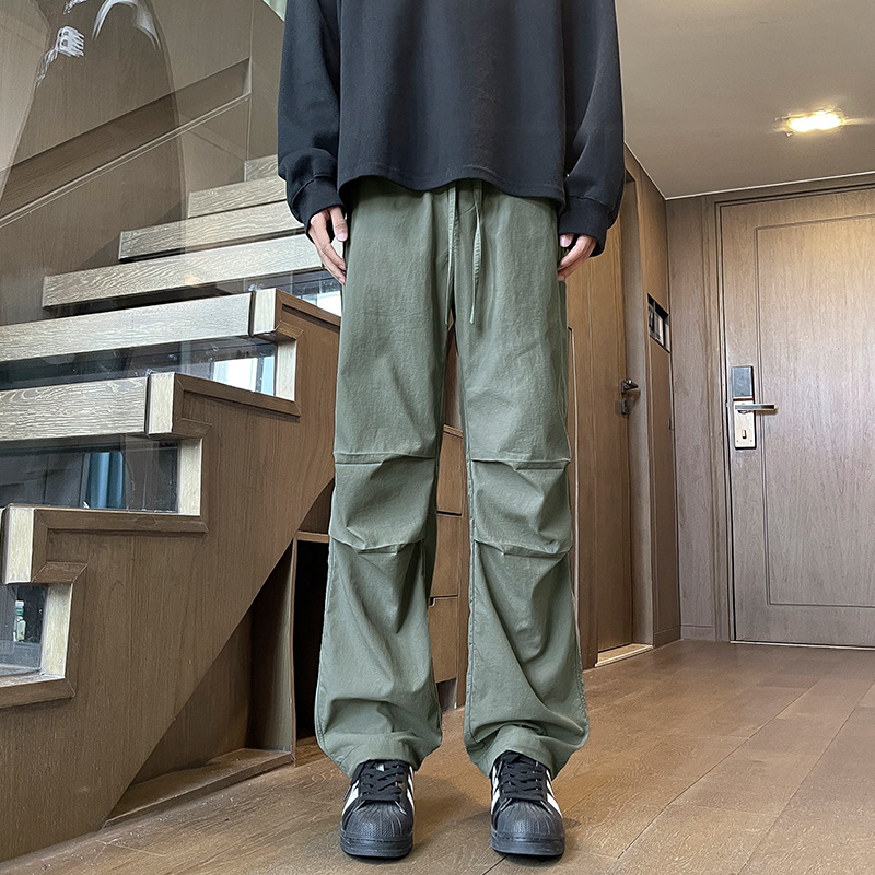 American-Style Casual Cargo Pants for Men, Summer Ice Silk Thin Quick-Dry Drape Straight Wide-Leg Paratrooper Hiking Pants