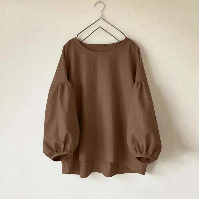 Elegant Retro Long Sleeve Blouse For Women Solid Colour Work Top_voghion.com