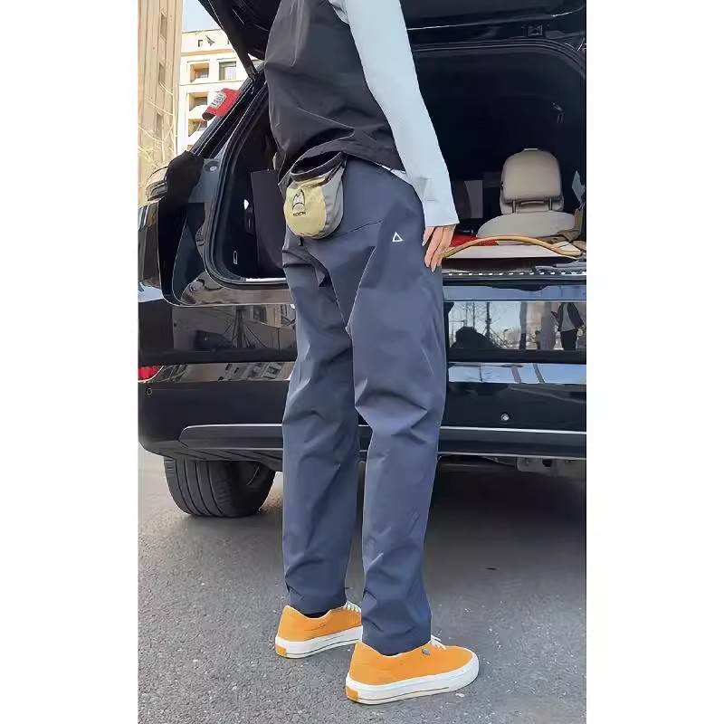 Men's Small Triangle Logo Pants Autumn Waterproof Quick-Dry Straight Tapered Outdoor Hiking Mountaineering Softshell Pants