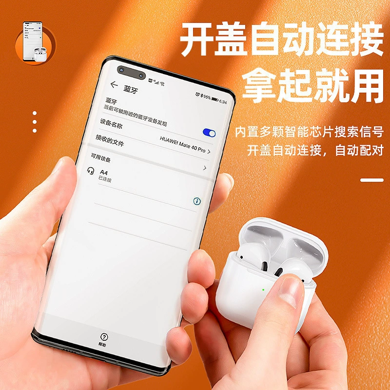 Bluetooth True Wireless Earbuds pro4, Extra-Long Stem, Charging Case, White Gift Box