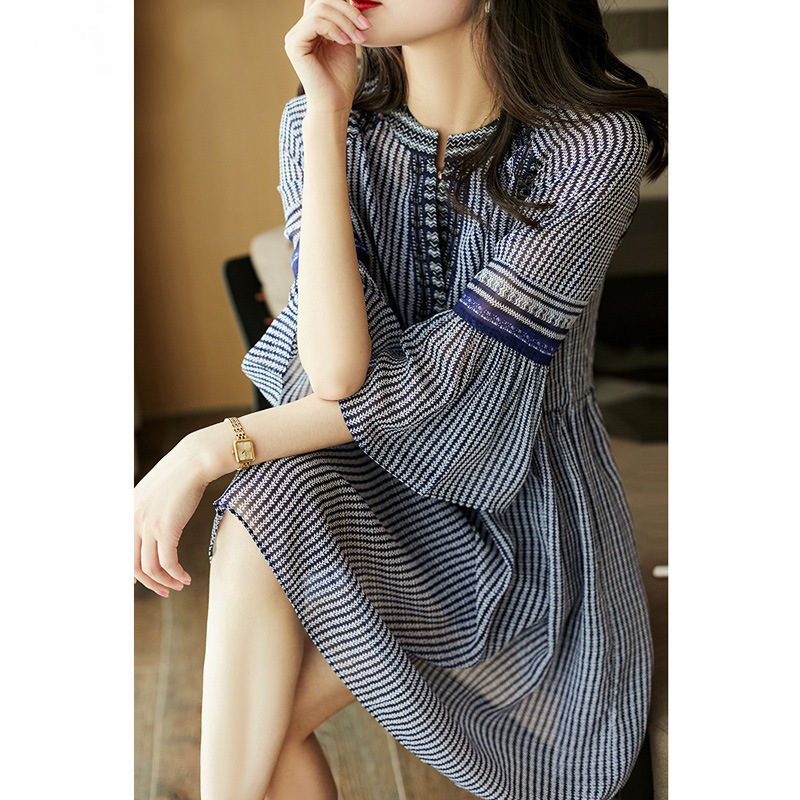New Chinese silk dress bell sleeve high-end heavy mulberry silk skirt 2023 Women's summer mid-length New Chinese silk dress bell sleeve high-end heavy mulberry silk skirt 2023 Women's summer mid-length