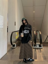 慵懒风设计感印花长袖卫衣女2025秋季新款复古豹纹半身裙时尚套装