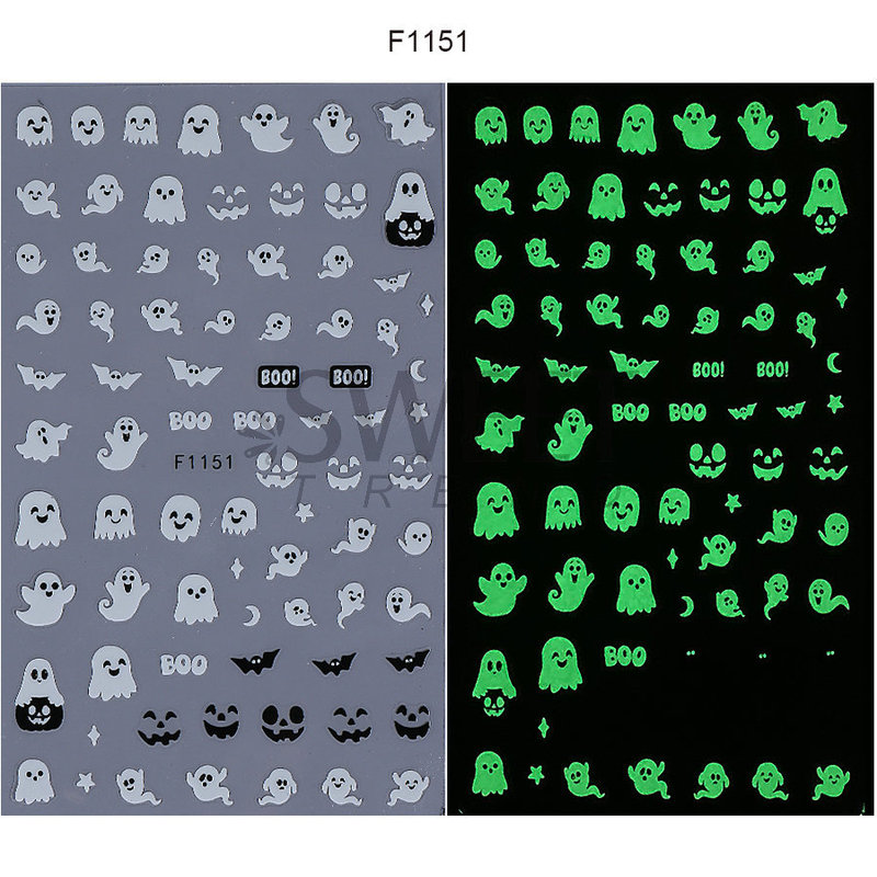 クロスボーダー新しいネイルアートステッカーインハロウィン発光クモの巣ゴーストゴーストクモネイルステッカーネイル|undefined