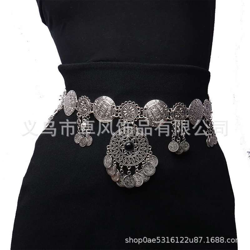 Fashion New Bohemian Coin Tassel Waist Chain Retro Ethnic Style Alloy Diamond Belly Dance Waist Wholesale