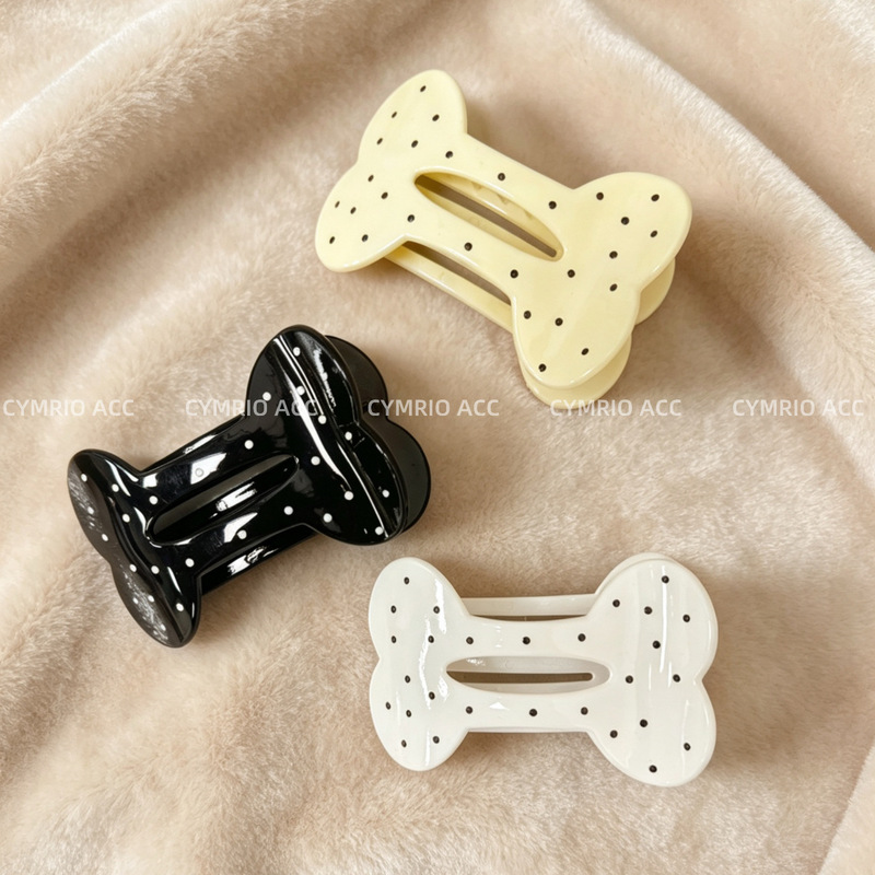 Fresh and Simple Polka Dot Hair Accessory, Black and White Color-Blocking Versatile Hair Ornament, Large Hair Clip for Daily Use, Women's Large Hairpin