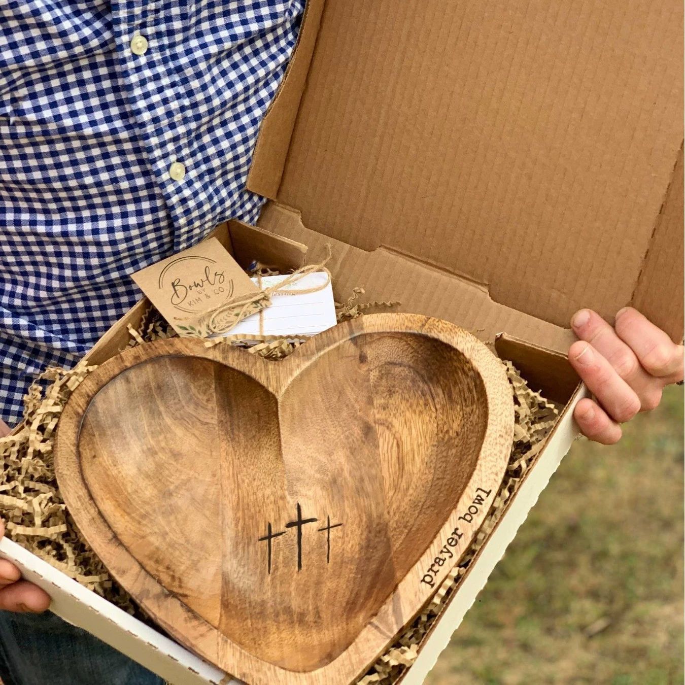 跨境专供New Heart Prayer Bowl 创意礼物情侣祈祷木质爱心碗批发