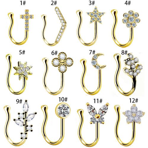 Gaby European and American cross-border butterfly snake-shaped cherry maple leaf letter nose pin nose clip nose ornaments without holes piercing jewelry