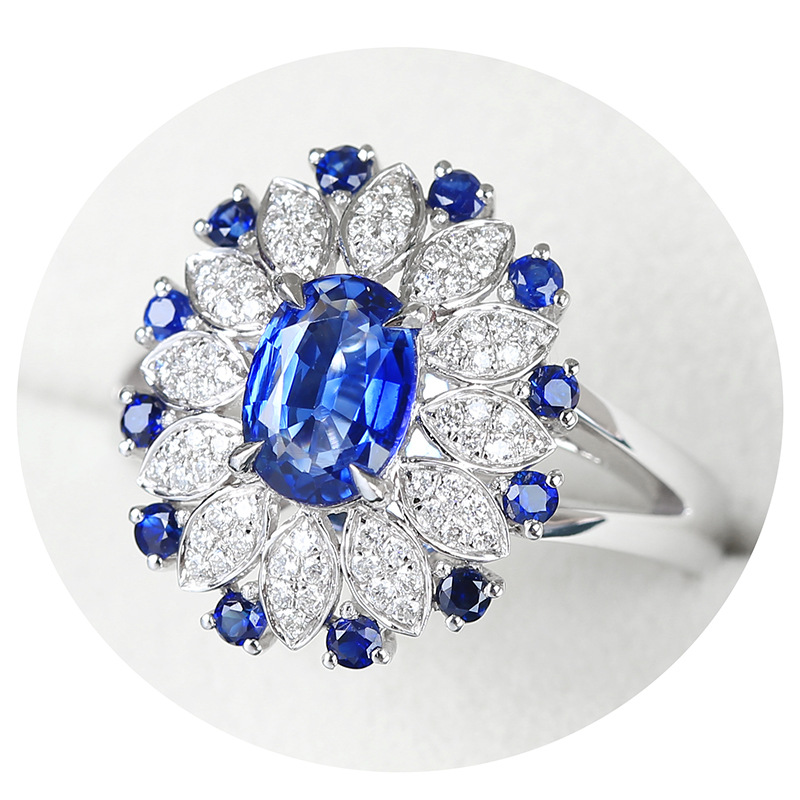 Fashion Imitation Sapphire Ring 2 Carat European And American Three-dimensional Color Treasure Open Ring Female display picture 14
