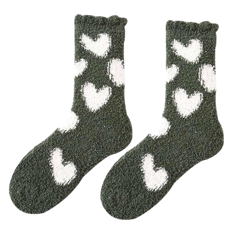 Calcetines de lana de coral para mujer a media pierna Otoño e Invierno forrados de lana engrosada amor toalla caliente Calcetines de piso para dormir en casa