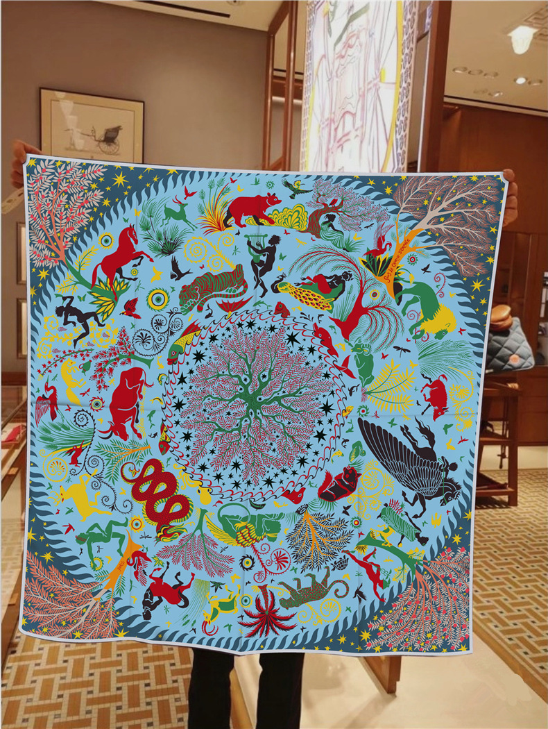 Scialle sottile da donna in twill di seta stampato in stile etnico, sciarpa alla moda per la mamma, sciarpa quadrata_voghion.com