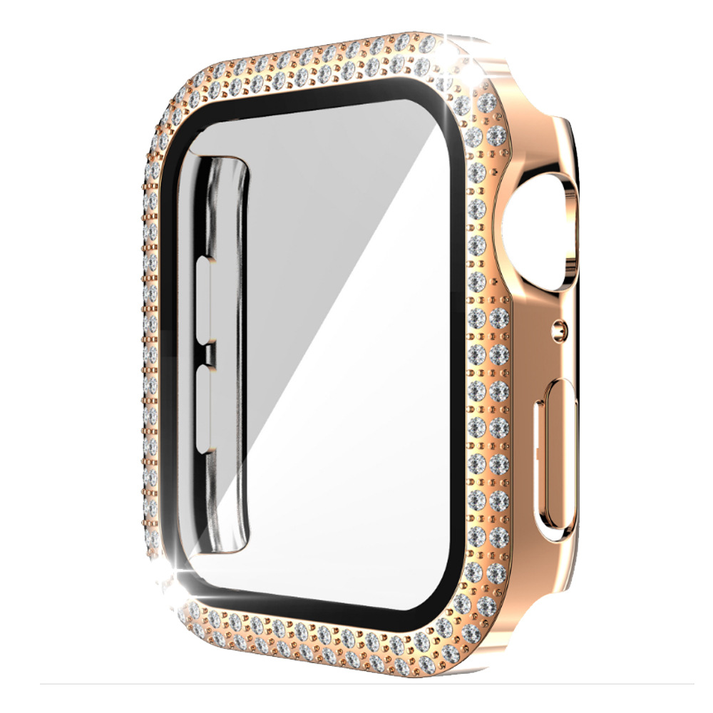 Adecuado para Apple doble fila diamante con caja de cristal Apple watch7/SE/6/5/43 todo incluido resistente a la caída caso duro