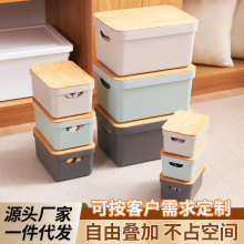 亚马逊木盖收纳箱手提带盖衣物收纳盒车载整理箱大容量床底储物箱