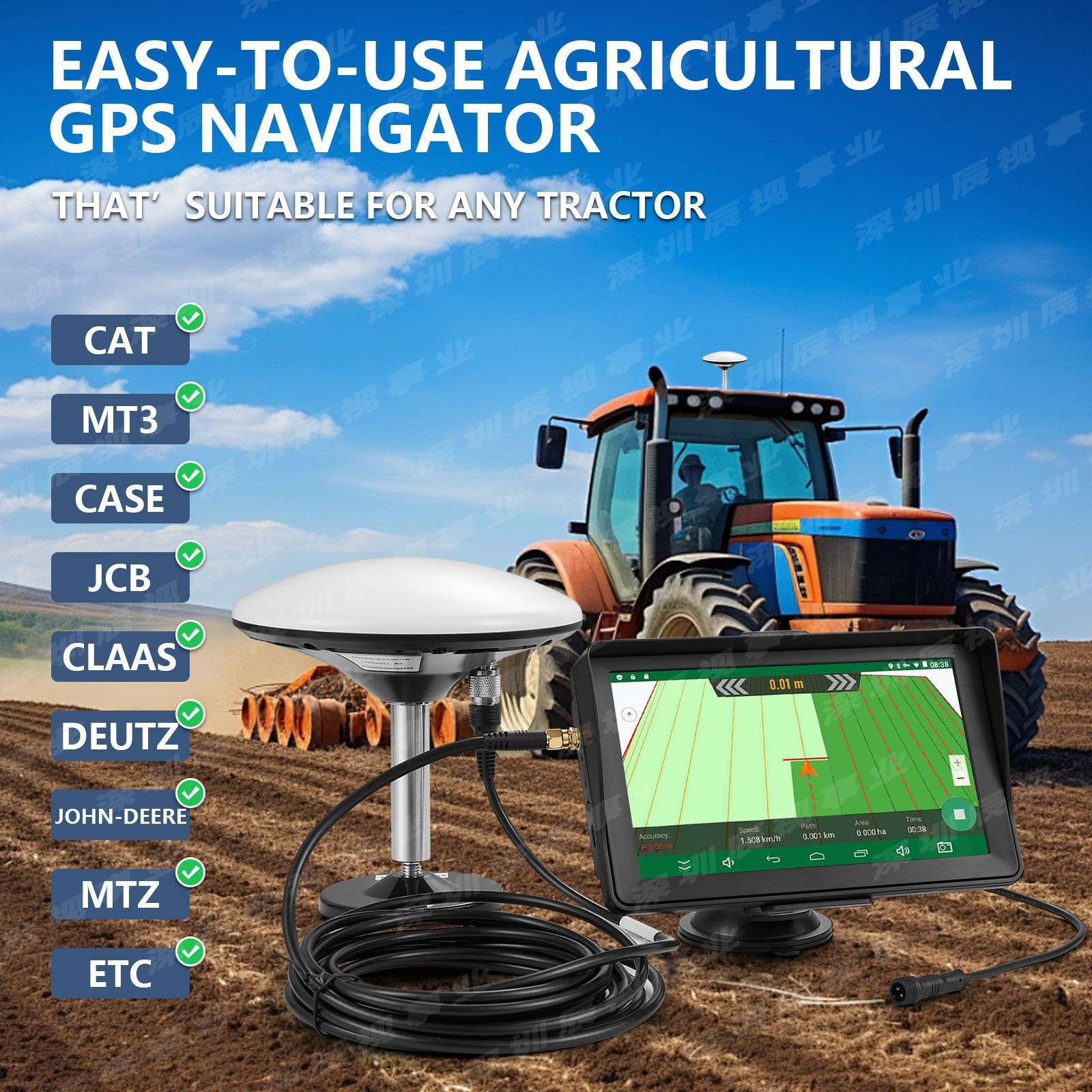 CSTGN101 is a cross-border product specifically designed for agricultural tractor navigation systems. The 7inch GPS is suitable for commercial seeding and weeding