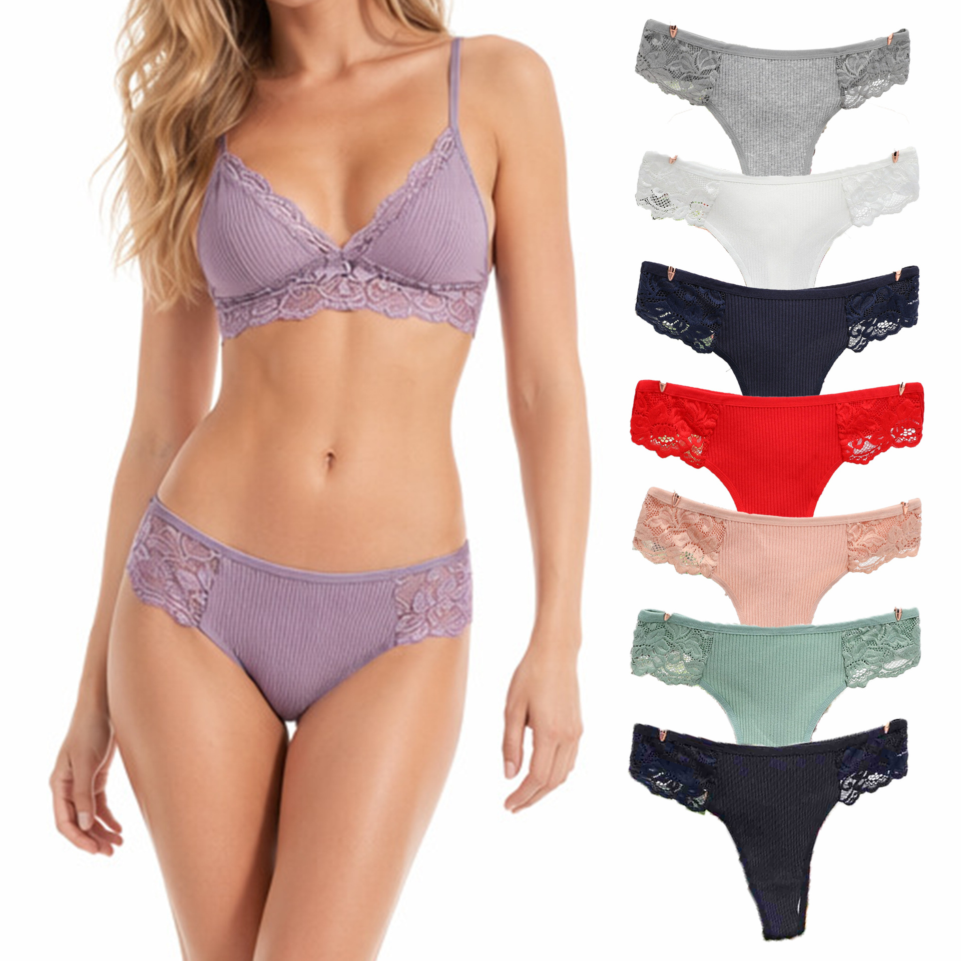 Nueva ropa interior en forma de T para niñas pantalones de tanga con hilo de encaje para mujer pantalones en T de algodón transpirable de cintura baja para mujer al por mayor
