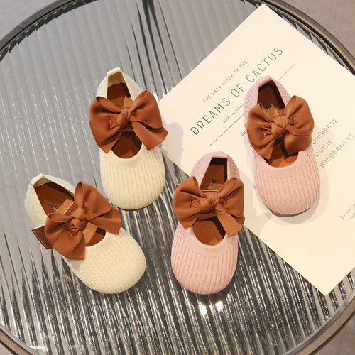 Children's Shoes  Spring New Korean Style Bow Girls Princess Shoes Little Children's Fly Weave Soft Sole Baby Shoes