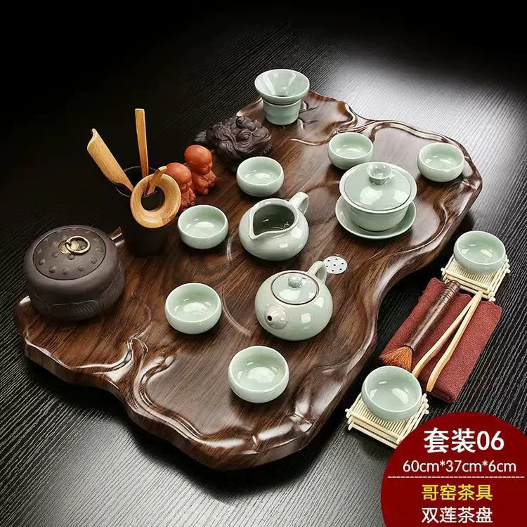 Glass tea set from natural wood for office, simple and elegant design