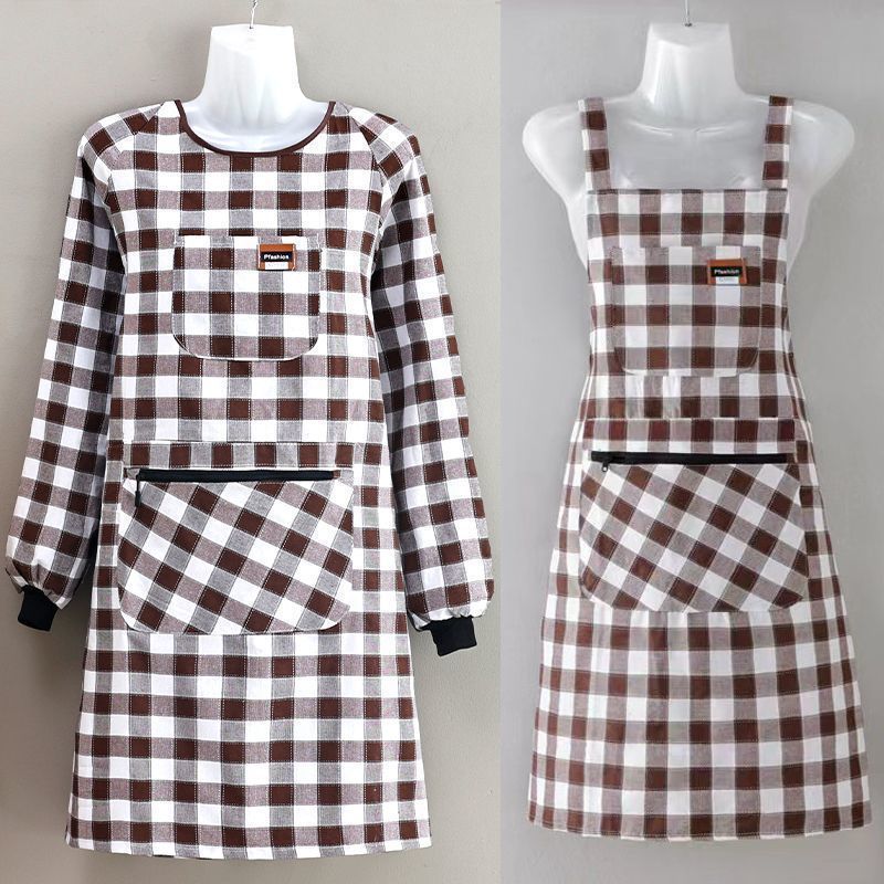仕事用エプロン、韓国風純綿長袖キッチン家庭料理つなぎ服、かわいくておしゃれな袖付き作業服|undefined