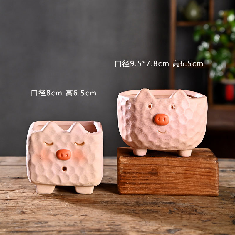 Pequeña caricatura, animal creativo, maceta carnosa, cerámica, arcilla especial para el hogar, maceta de control de raíces de cerámica gruesa, venta al por mayor