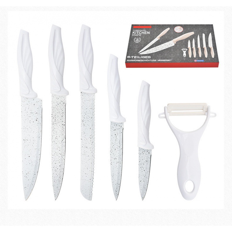 Venta al por mayor en stock blanco spray punto Phoenix cola de seis piezas de acero inoxidable hogar cuchillo de cocina traje de regalo cuchillo conjunto de fábrica