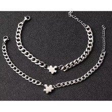 跨境热销不锈钢拼图链条情侣手链可调节不掉色高级感钛钢饰品批发