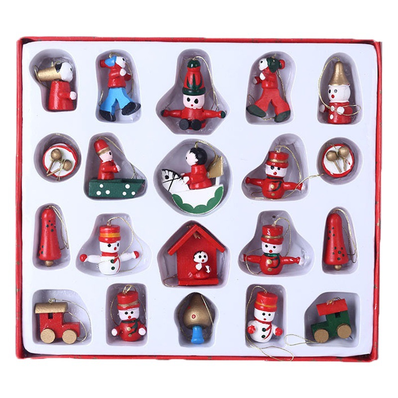 Creativa decoración del árbol de Navidad pequeños adornos en caja de madera pequeños colgantes ventana accesorios adornos decoraciones de Navidad al por mayor
