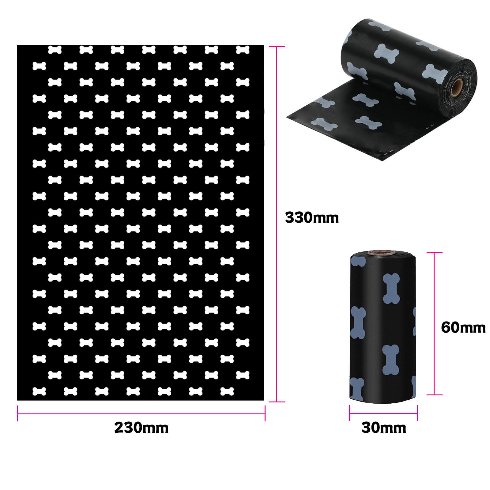 1.5 실크 생분해성 검정색 흰색 뼈