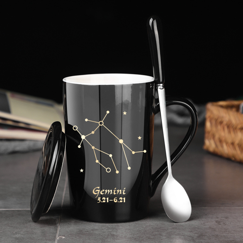 Ceramic Zodiac Mug Set With Lid And Spoon, Large Gift Box Cup_voghion.com