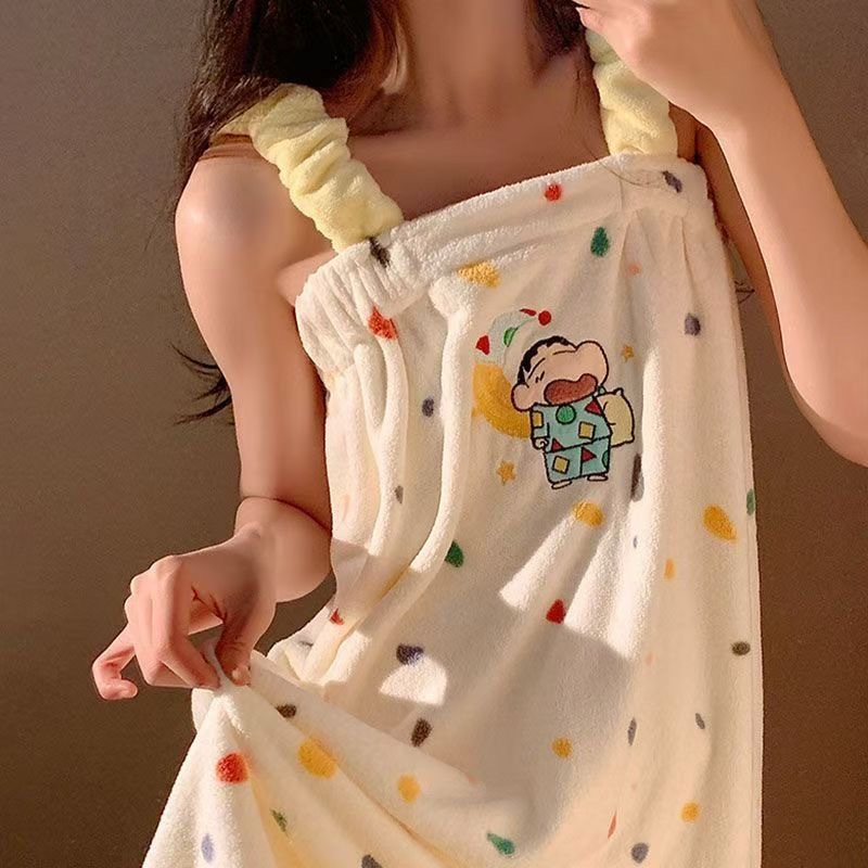 Crayon Shin-Chan Bath Towel, Cute Bath Skirt, Coral Velvet Adult Bath Towel, Wearable Large Towel, Hair Drying Cap, Women's Three-Piece Set