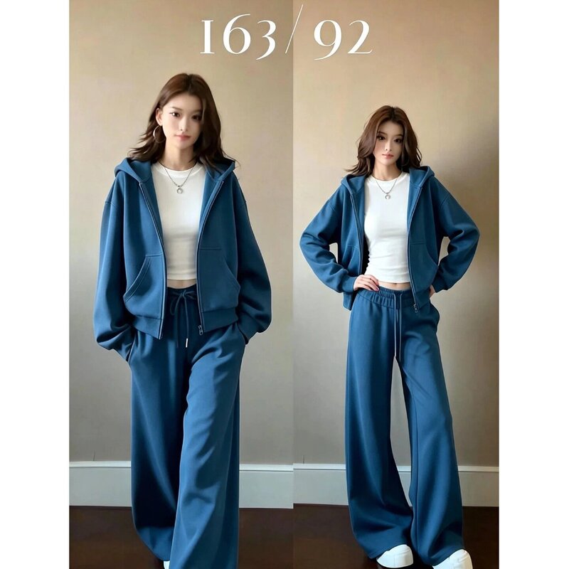Blue casual sports suit for women, 2026 new model, a complete set of early autumn outfits for petite individuals, fitness wear Blue casual sports suit for women, 2026 new model, a complete set of early autumn outfits for petite individuals, fitness wear