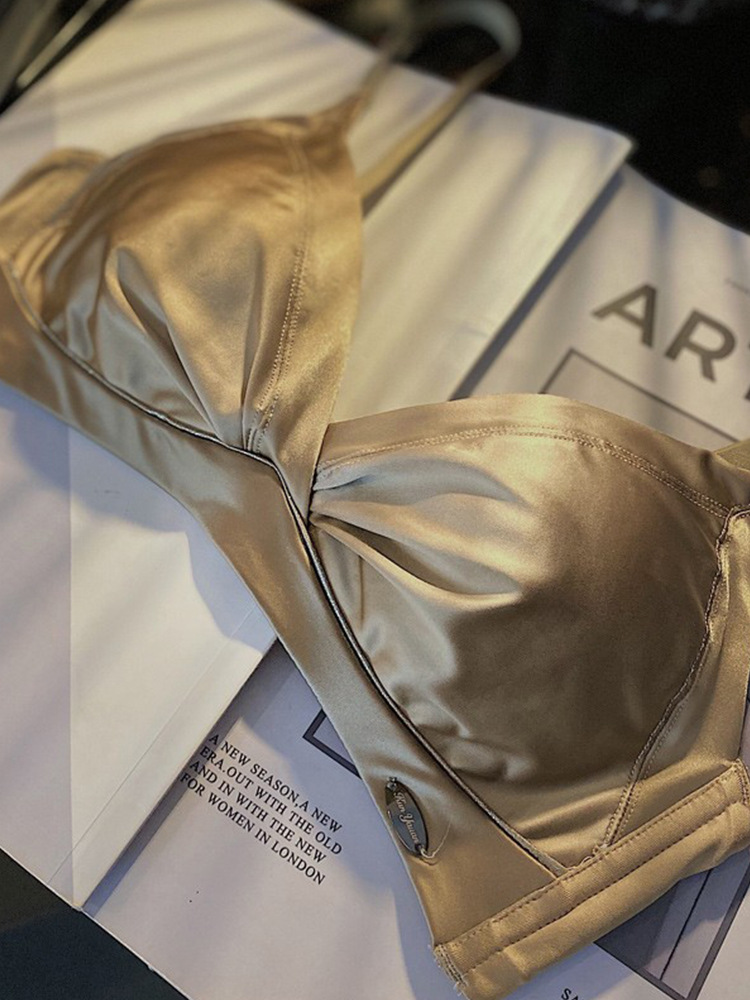 527 ropa interior de verano de las mujeres inalámbrico pequeño pecho push up cruz delgada belleza espalda satén ropa interior ajuste sujetador traje