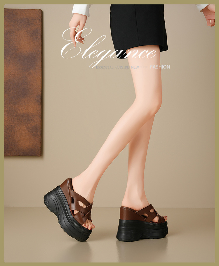 Sandal đế xuồng cao gót 14 cm quai chéo hở mũi mùa hè — Màu nâu, Màu đen, Màu trắng chi tiết 1