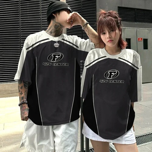 Cross-border Western and European style hip-hop retro short-sleeve sports high street casual hip-hop jersey ball top t-shirt manufacturer wholesale
