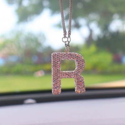 Cross-Border Amazon Clay Full Diamond — Car hanging - r-letter-car-pendant-ab-color-transparent-diamond
