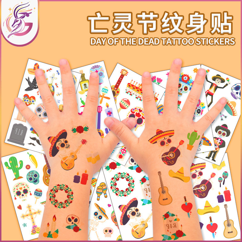 Children's tattoo stickers for day of the dead waterproof sweat masquerade face Mexican decorative temporary tattoo stickers Children's tattoo stickers for day of the dead waterproof sweat masquerade face Mexican decorative temporary tattoo stickers