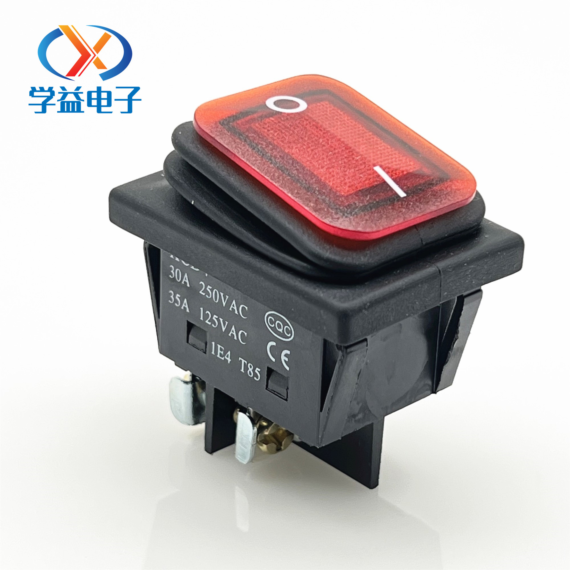 KCD4防水船型开关螺丝脚  大电流12V/220V30a防水开关红色带灯