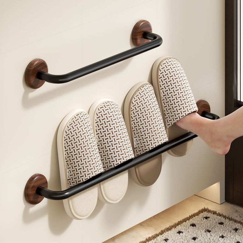 Walnut Mid-Century Style Bathroom Slipper Rack Wall-Mounted Punch-Free Bathroom Toilet Special Entrance Door Storage
